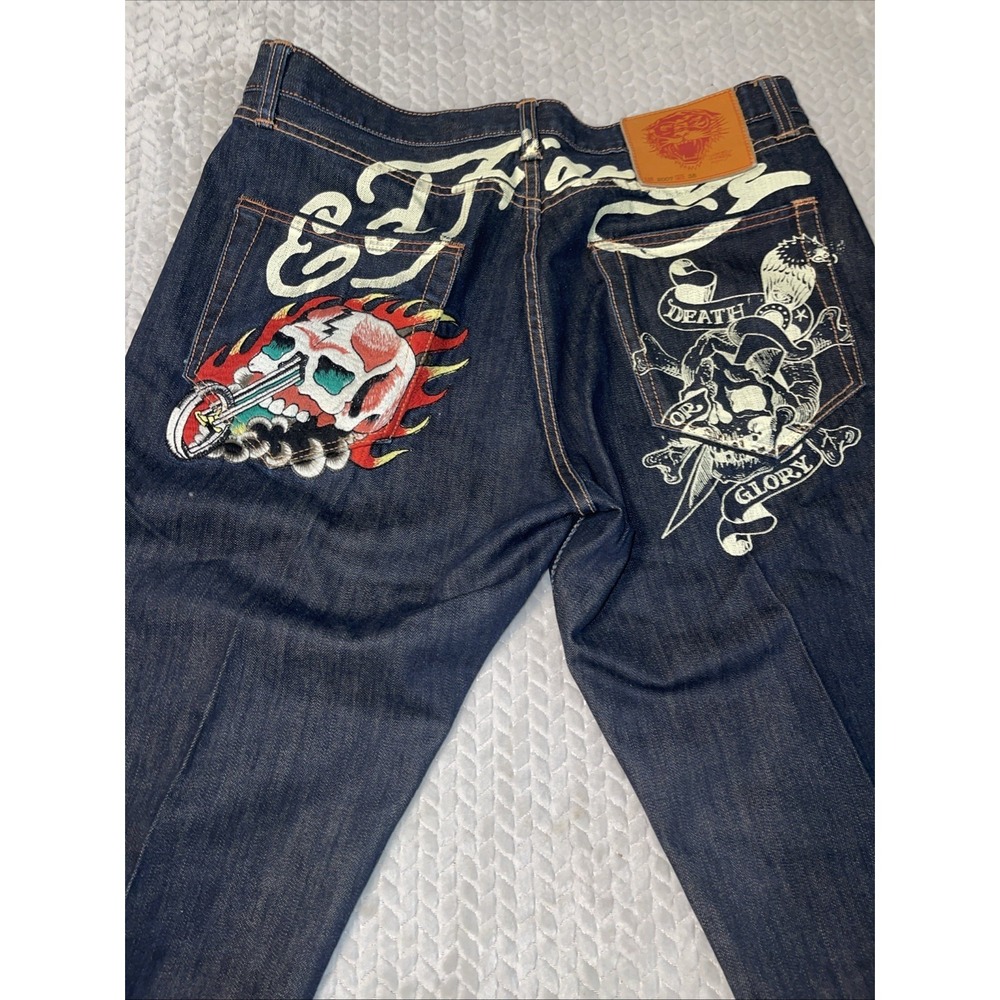Ed Hardy Jeans Mens 38 X 32 Christian Audigier Skulls Y2k Baggy Loose 2007